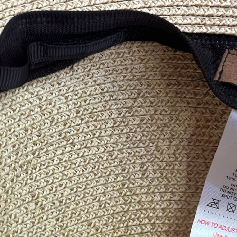 Wide Brim Straw Hat with Black Band Tan Sun Hat - Picture 9 of 10